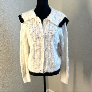 Calligraphie White and Black Button-Up Soft Cardigan